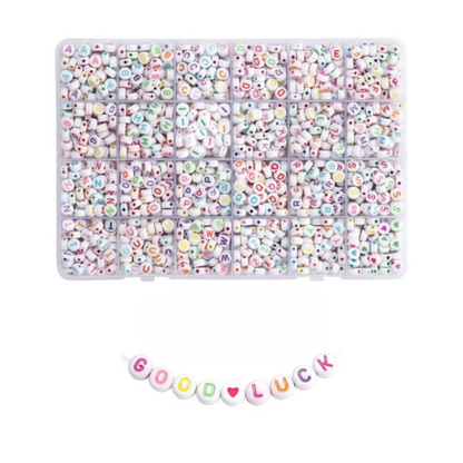 Acrylic Letter Bead Set Flat White Colorful | Alberta Bead Store