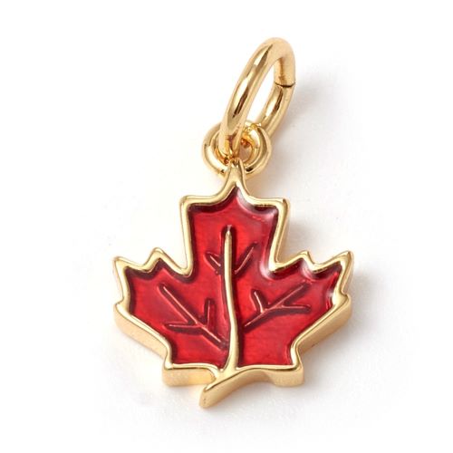 Enamel Charm Maple Leaf Golden 1pc | Alberta Bead Store