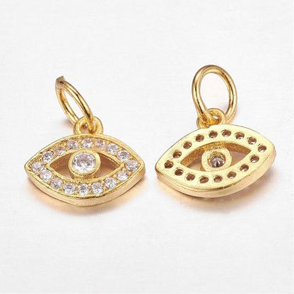 Micro Pave Evil Eye Charm Cubic Zirconia Golden 1pcs | Alberta Bead Store