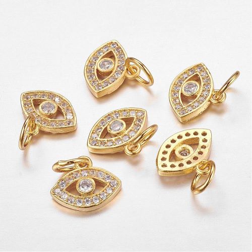 Micro Pave Evil Eye Charm Cubic Zirconia Golden 1pcs | Alberta Bead Store
