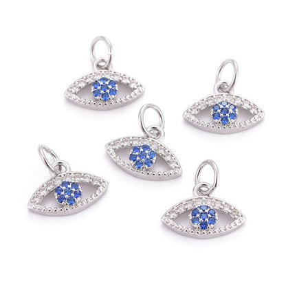 Micro Pave Evil Eye Charm Platinum Cubic Zirconia 1pcs | Alberta Bead Store