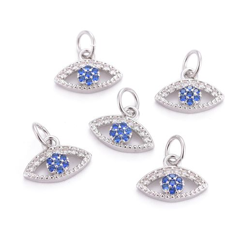 Micro Pave Evil Eye Charm Platinum Cubic Zirconia 1pcs | Alberta Bead Store