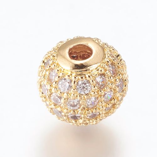 Micro Pave Golden and Clear CZ Round Bead 8mm | Alberta Bead Store