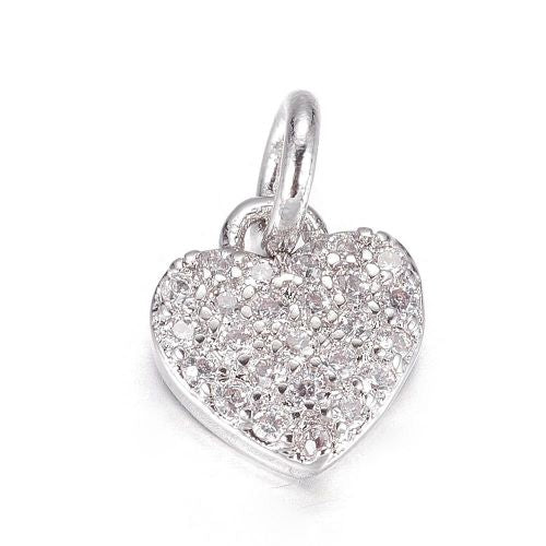 Micro Pave Heart Charm Cubic Zirconia Platinum 1pc | Alberta Bead Store