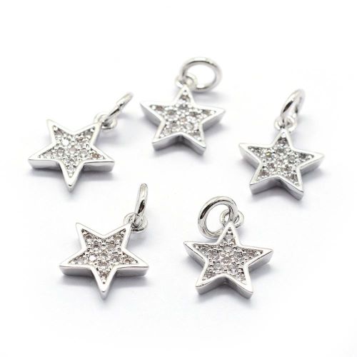 Micro Pave Star Charm Cubic Zirconia Platinum 1pc | Alberta Bead Store