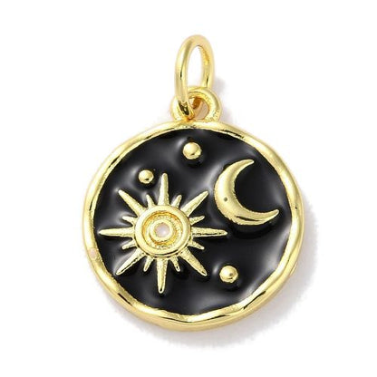 Enamel Charm 18K Plated Sun & Moon Black 1pc | Alberta Bead Store
