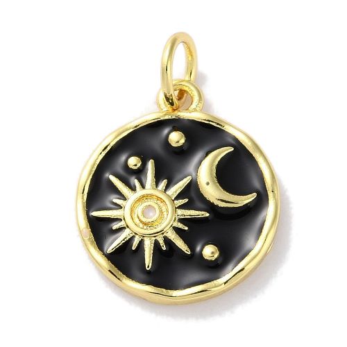 Enamel Charm 18K Plated Sun & Moon Black 1pc | Alberta Bead Store