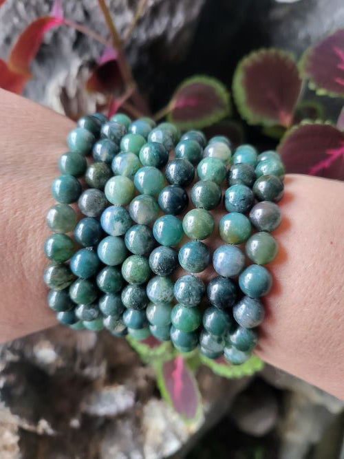 Moss Agate Gemstone Bead Bracelet 8MM - Crystals and Sun Signs