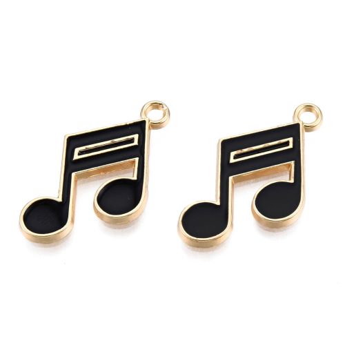 Enamel Charm Music Note Black Gold 10pc | Alberta Bead Store