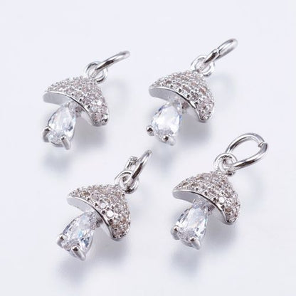 Mushroom Pave Charm Platinum Plated 2pcs - Crystals and Sun Signs