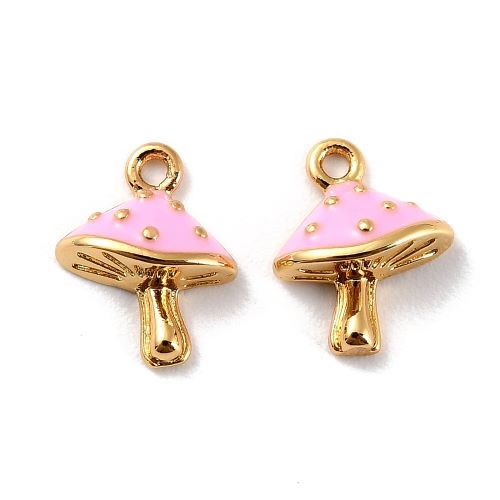 Mushroom Pink Enamel 18K Gold Plated Charm 2pcs - Crystals and Sun Signs