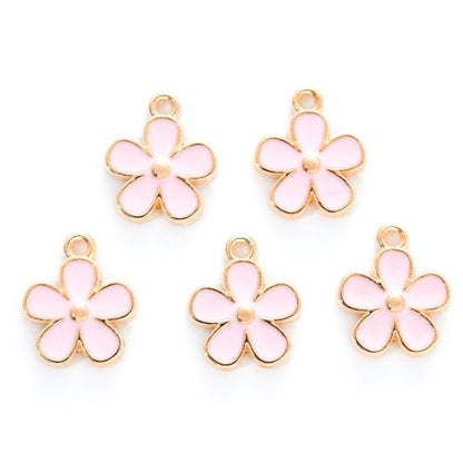 Enamel Charm Pink Flower Light Gold 10pc | Crystals and Sun Signs Co
