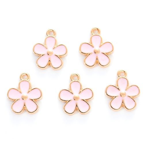 Enamel Charm Pink Flower Light Gold 10pc | Crystals and Sun Signs Co