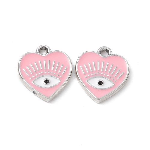 Enamel Charm Pink Heart Evil Eye Platinum 10pc | Crystals and Sun Signs Co