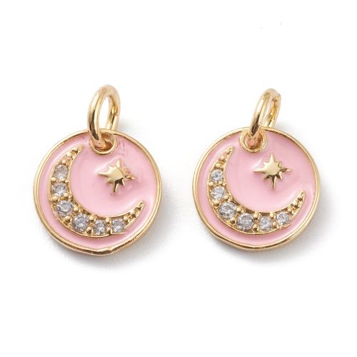 Enamel Charm 18k Plated Pink CZ Moon Light Gold 5pc | Alberta Bead Store
