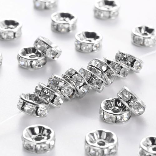 Rondelle Straight Edge Grade A Platinum Crystal Rhinestone 5pc | Alberta Bead Store