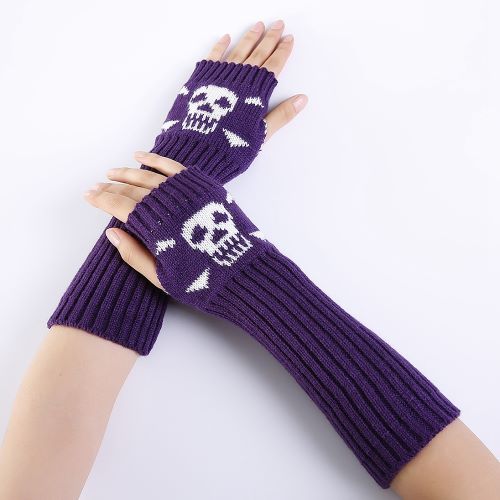 Fingerless Gloves with Skull in Purple | Crystals and Sun Signs