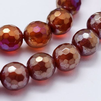 Red Electroplated Faceted Agate Gemstone Bead - Crystals and Sun Signs