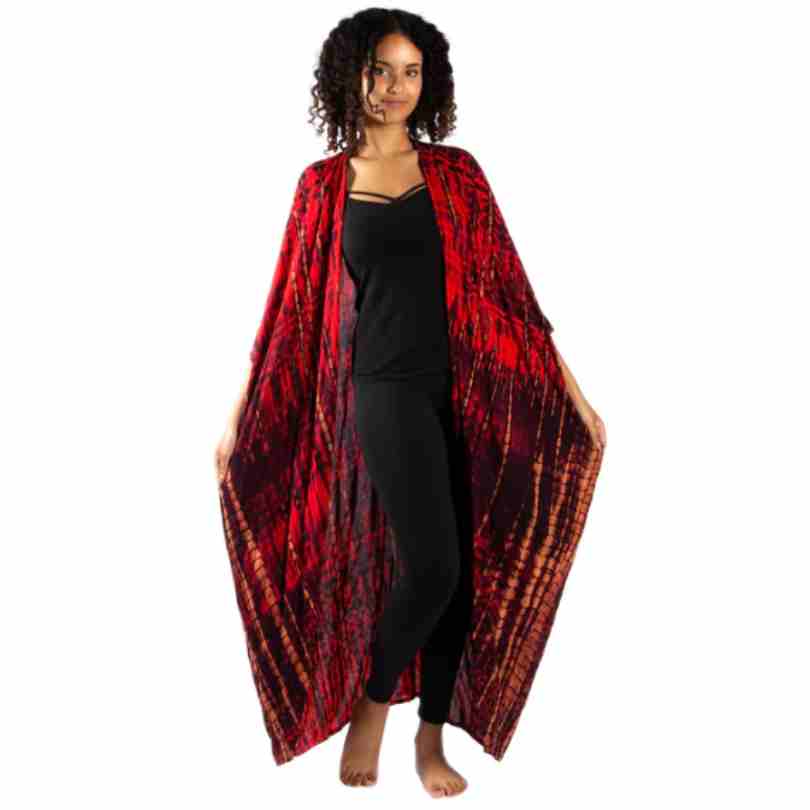 Tie-Dye Bone Motif Long Kimono - Red - Premium clothing from Crystals and Sun Signs Co - Shop now at Witches Ink LTD