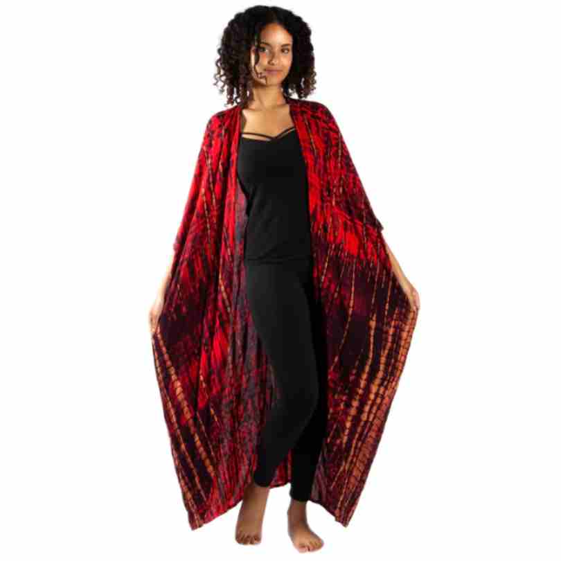Tie-Dye Bone Motif Long Kimono - Red | Crystals and Sun Signs Co