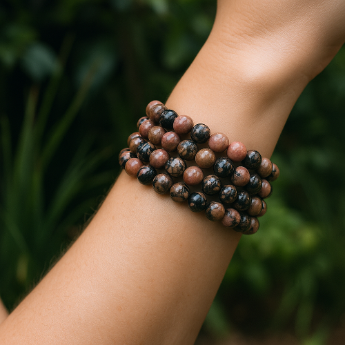 Rhodonite Gemstone Bead Bracelet for self love at crystals and Sun Signs Co
