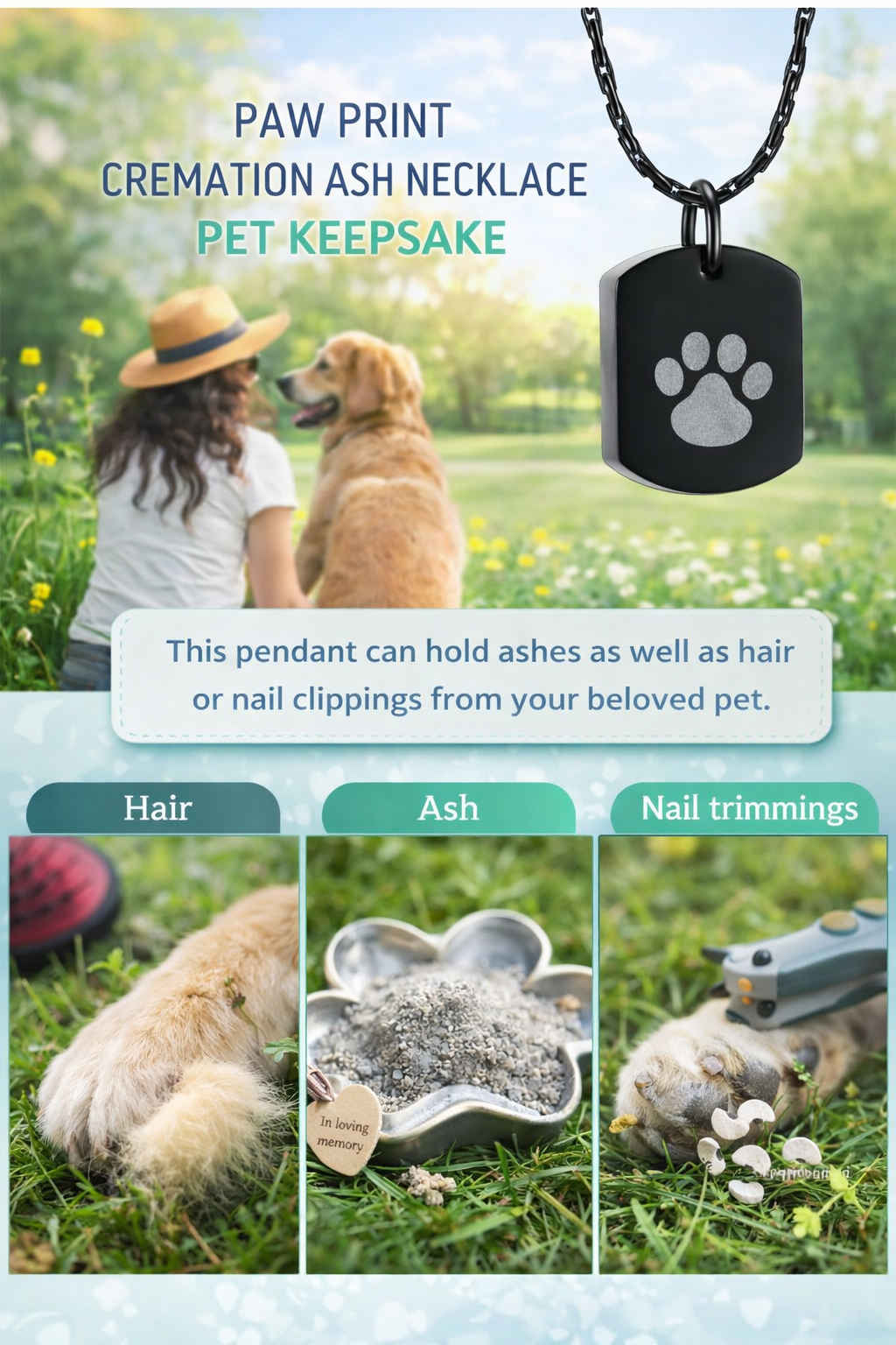 Stainless Steel Ash Pendant with Paw Print