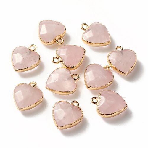 Rose Quartz Faceted Heart Charm/Pendant with Gold 1pc | Alberta Bead Store