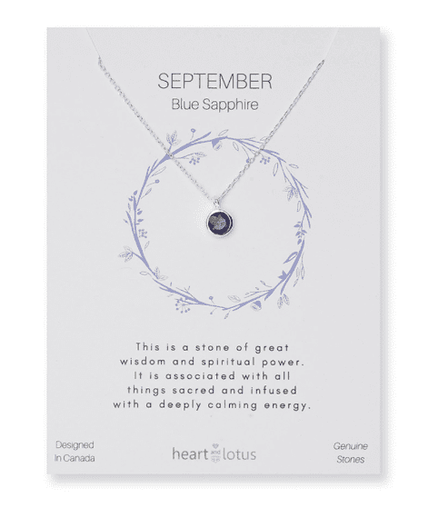 Sterling Silver Birthstone Necklace | Heart and Lotus