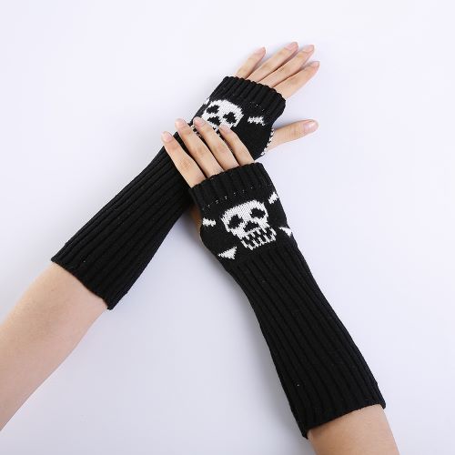 Fingerless Gloves with Skull in Black | Crystals and Sun Signs