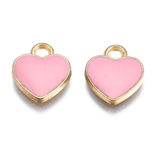 Enamel Charm Pink Heart Light Gold 10pc | Crystals and Sun Signs Co