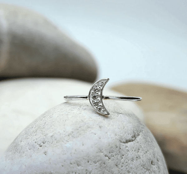Sterling Silver Crescent Moon Ring - Premium  from Heart N Lotus - Shop now at Crystals and Sun Signs Co