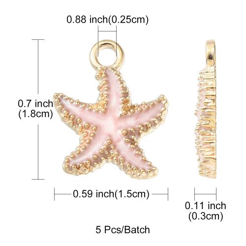 Enamel Charm Starfish Pink Light Gold 5pc | Alberta Bead Store