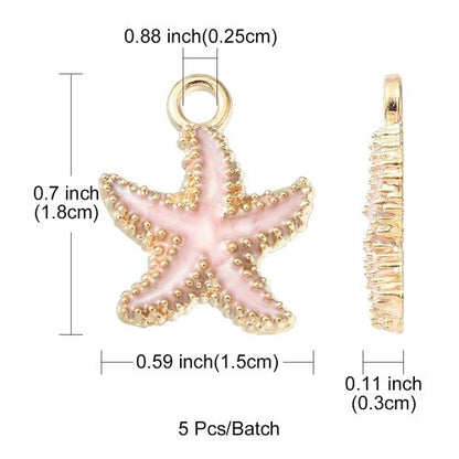 Enamel Charm Starfish Pink Light Gold 5pc | Alberta Bead Store