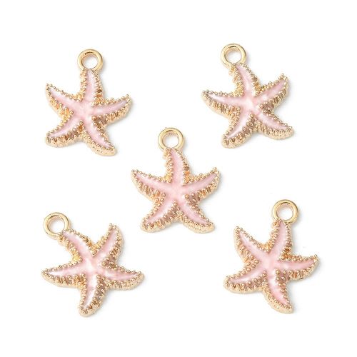Enamel Charm Starfish Pink Light Gold 5pc | Alberta Bead Store
