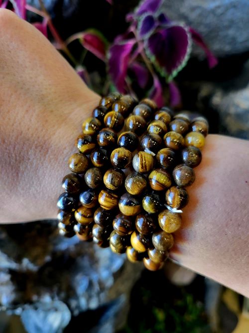 Tiger Eye Gemstone Bead Bracelet - Crystals and Sun Signs