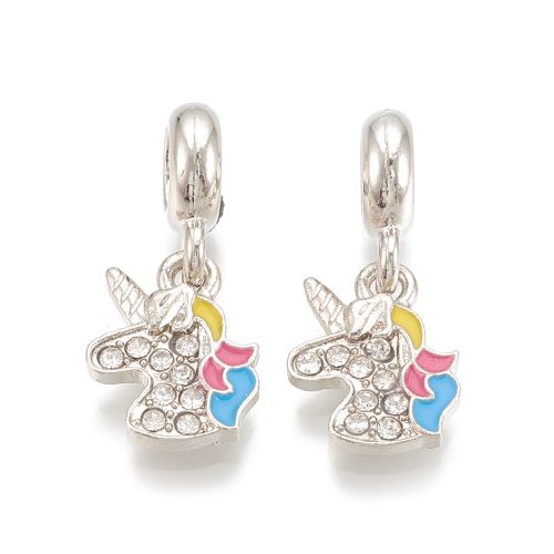 Unicorn Rhinestone and Enamel European Dangle Charm 5pcs | Crystals and Sun Signs Co