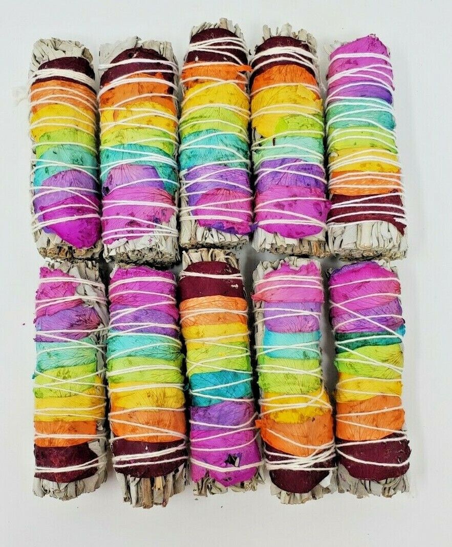 White Sage Sticks with 7 Chakra Rose Petals | Crystals and Sun Signs Co