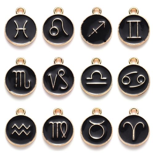 Enamel Charm Zodiac Black Light Gold 1 Set | Alberta Bead Store