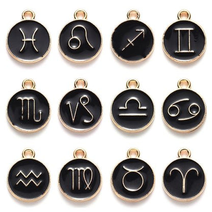Enamel Charm Zodiac Black Light Gold 1 Set | Alberta Bead Store